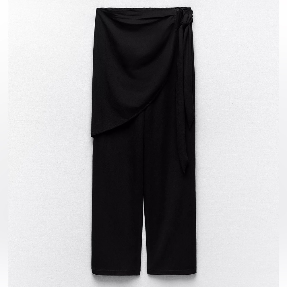 NWT Zara Black Wide leg tied wrap front Pants